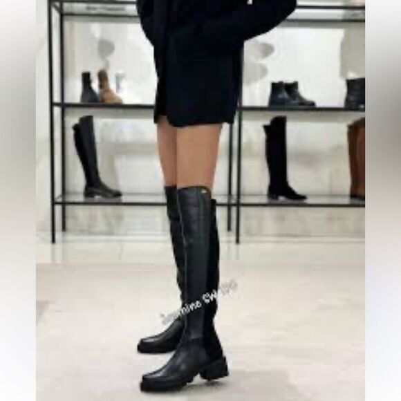 Stuart Weitzman Boots Over the Knee Alina City Leather Black Size EU 36 US 5.5 - Picture 11 of 12